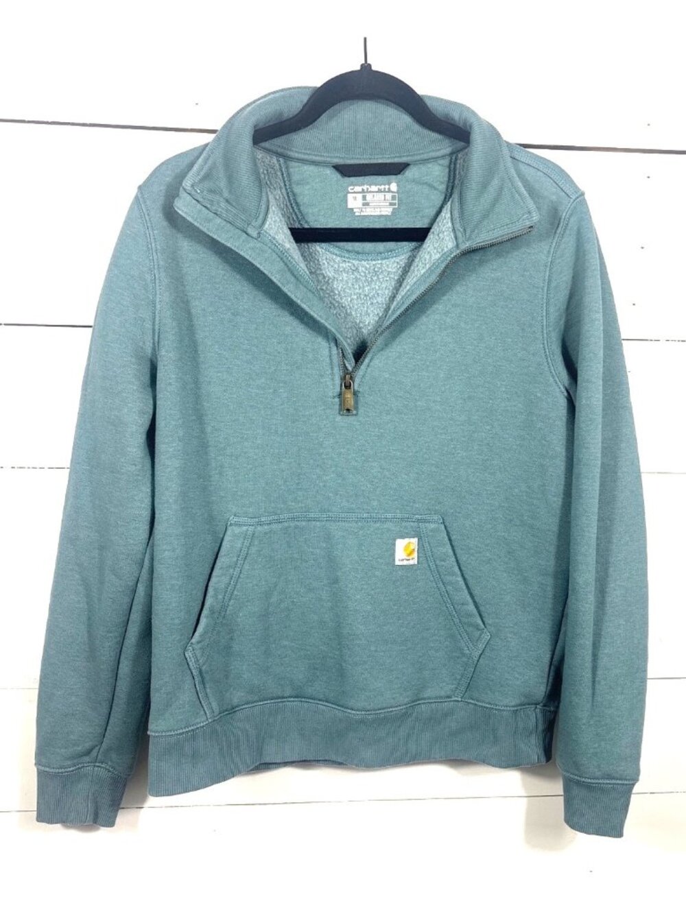 Carhartt Womens Relaxed Fit Teal 1/4-Zip Sweatshirt M 8-10 Cotton Blend